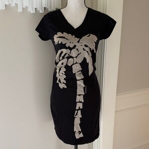 Marushka Palms Black V Neck T-Shirt Fitted Dress Fits Small See Size Info